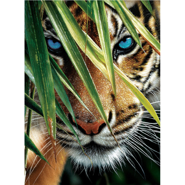5D diamond painting djur diy rådjur kombination rund borr full av lejon och elefanter -(Jungle tiger)-12*16 in