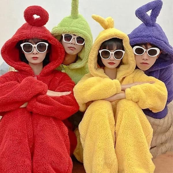Anime Teletubbies Kostym Vuxen Julpyjamas Pyjamas Sovkläder Jumpsuit Röd Ed Ed S