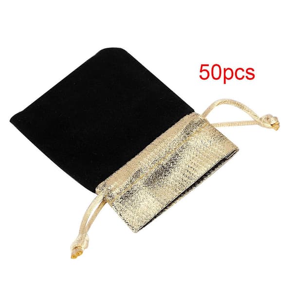 50 stk. 7 x 9 cm fløjlspose blød snørepose smykker bryllupsgave opbevaringspose sort