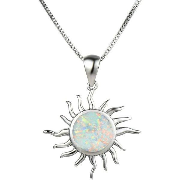 Opal Sun Pendant Halsband för kvinnor Tonårsflickor 925 Sterling Silver Flower Chain Justerbar Choker Halsband Snygga smycken Presenter