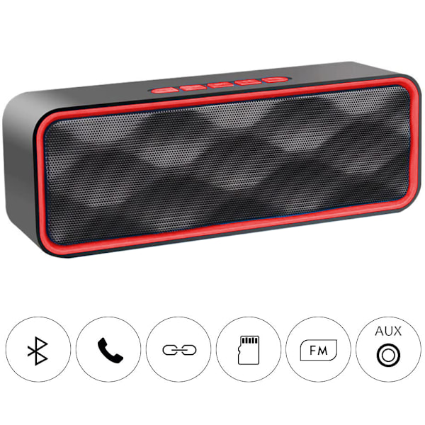 Bärbar Bluetooth-högtalare, TWS Bluetooth 5.0 Trådlös högtalare med 3D Stereo Hi-Fi Bas, Inbyggt 1500 mAh Batteri-röd
