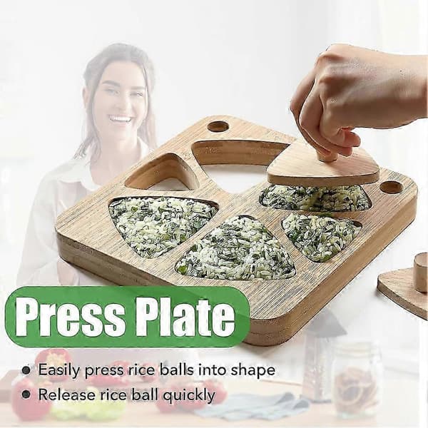 Bambu risbollsformset, levereras med pressplatta triangulär sushiform kompatibel med japansk. Musubi trä klassisk tillverkare barn