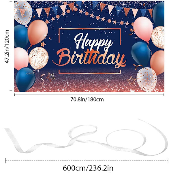 Tummansininen Hyvää Syntymäpäivää -taustakuva, Kimalteleva Syntymäpäiväjuhlan Taustakuva, Syntymäpäiväjuhlien Tarvikkeet Valokuvaustausta, 72,8 X 43,3 Tuumaa