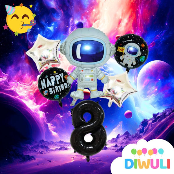 Avaruusilmapalloja Syntymäpäiville 8 Vuotta - Astronautti Ilmapallo, Avaruus Ilmapallot, Numero 8 Ilmapallo Musta, 8. Syntymäpäivä Koristeet Tähti Foliot Iso