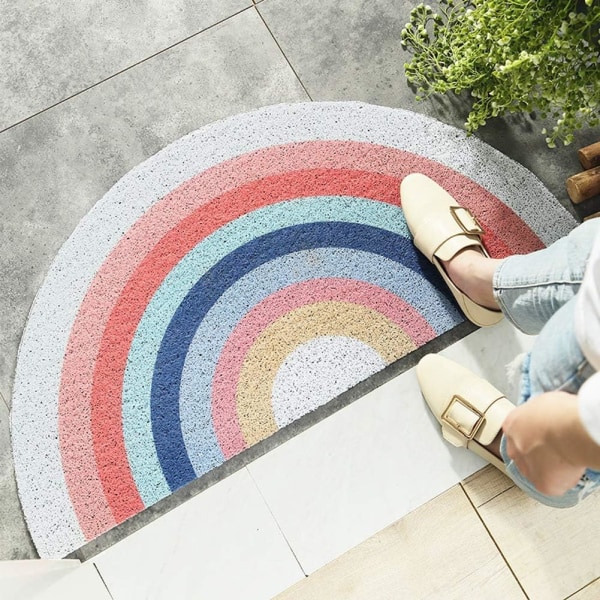 Kreativ Halvcirkelformet Område Tæppe Anti Slip Dørmåtte Regnbue Sol Tryk Gulvmåtter Soveværelse Tæppe Tæpper Indgang Dørmåtte