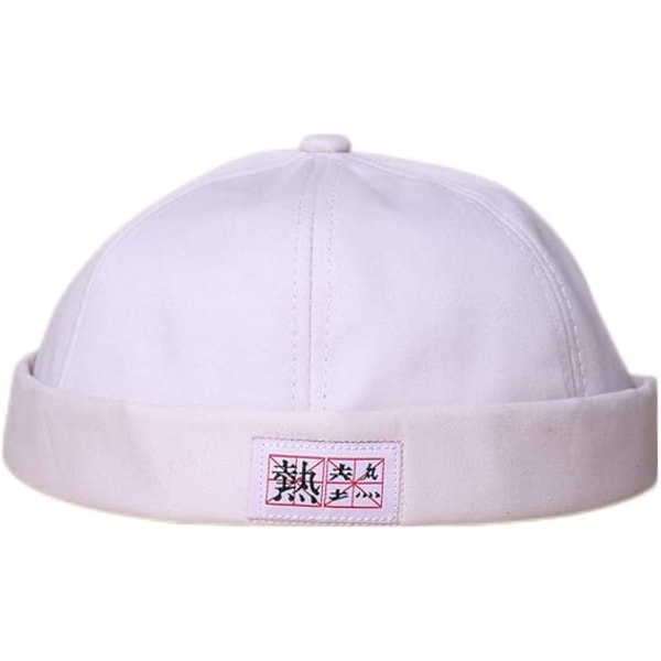 Cap Brimless Huer Beanie Rullet Mansjett Retro Sailor Hat med Justerbar（Hvit）