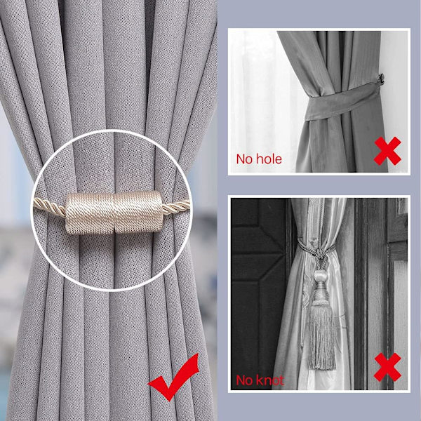 16 tuuman magneettiset verhotangot, käsintehdyt sivunaru kodin ja toimiston verhoihin (beige)