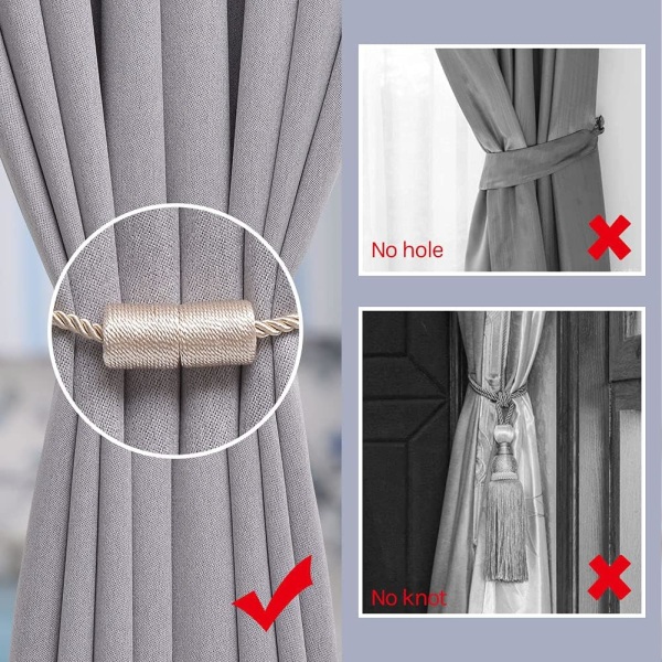 4 kappaletta 16 tuuman magneettiset verhotangot käsintehdyt punotut köydet kodin ja toimiston ikkunoiden verhoihin (beige)
