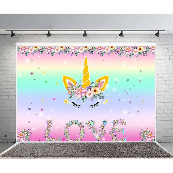 Yksisarvinen syntymäpäiväjuhlan valokuvaustausta vauvakutsujen kukkatausta (7x5FT/2.1x1.5m)