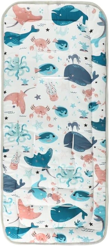 Stroller Seat Cushion in Breathable Cotton - Universal Reversible Stroller Pad for Stroller/Pram