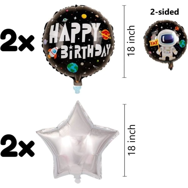 Rymdballonger Födelsedag 7 år Set - Astronautballong, yttre rymdballonger, Nummer 7 Ballong Svart, 7-årsdekorationstillbehör Stjärnfolie Stor