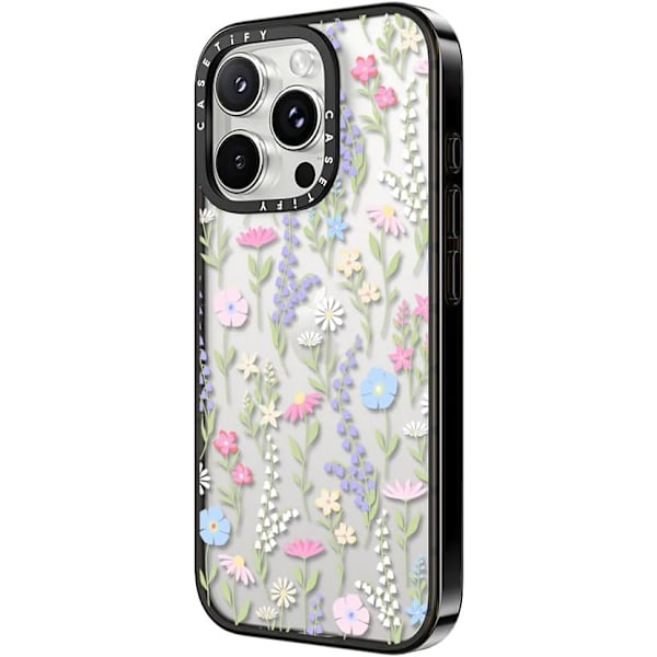 Kompakt iPhone 16 Pro Max-fodral [Lättviktigt / 4 fot 2X Militärklass Fallskydd / Smalt] - Körsbär - Klar Svart Pink Pastel Cute Floral iPhone 16 Pro Max