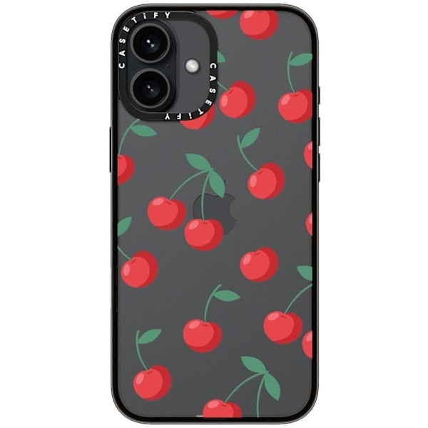 Kompakt iPhone 16 Pro Max Deksel [Lettvekt / 1,2 m 2X Militær Grad Fallbeskyttelse/Slank] - Kirsebær - Klar Svart Cherries iPhone 16 Plus