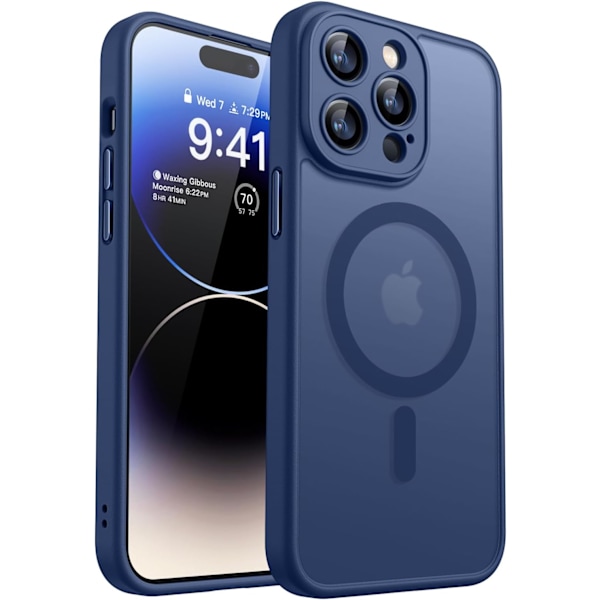 Magnetiskt skal för iPhone 16 Pro Max med fullständigt kameraskydd [Kompatibel med MagSafe] [Genomskinlig matt] Skyddande telefonfodral, varmrosa Deep Blue iPhone 14 Pro Max