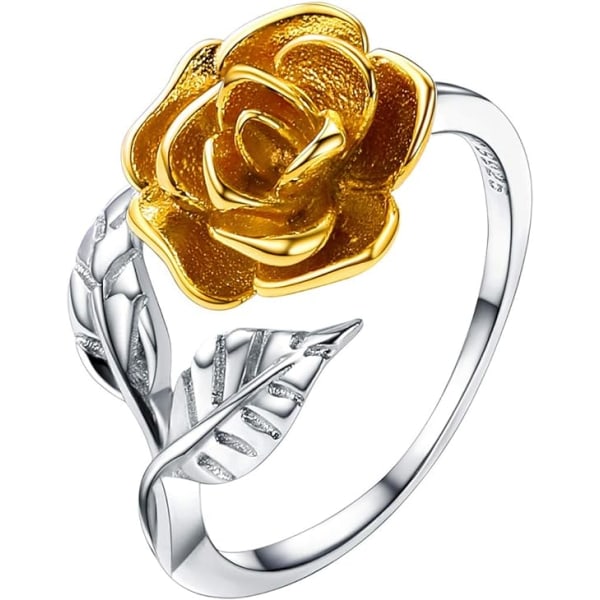 Ringar med rosa blommor, röd ring för kvinnor, flickor, justerbar förlovnings-/löfte/vigselring för älskare, metall i platina, guld, roséguld eller 925 silver