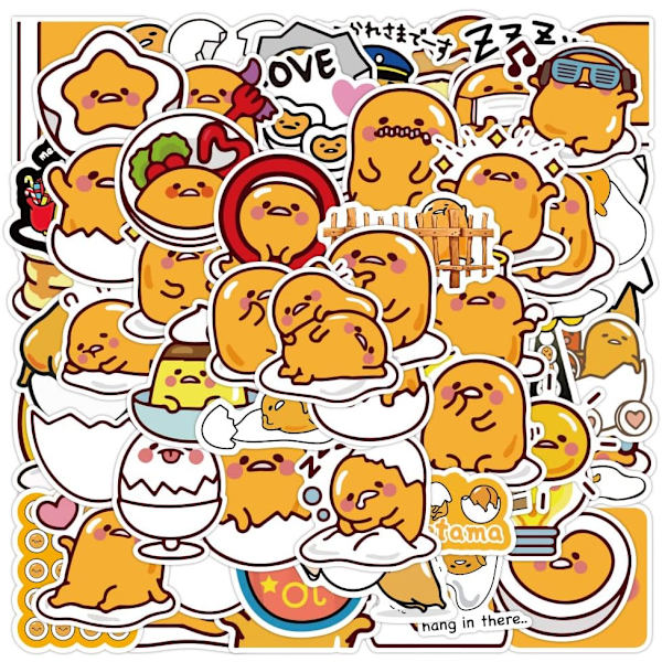 Gudetama klistermärken 60 st japanska lata ägg klistermärken vinyl vattentäta klistermärken vattenflaska laptop resväska bagage skateboard dekorationer