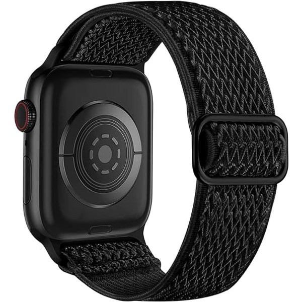 Elastiska band som är kompatibla med Apple Watch -band, Stretchy Solo Loop Mjukt nylon för kvinnor Män/Svart/Storlek: 49 mm