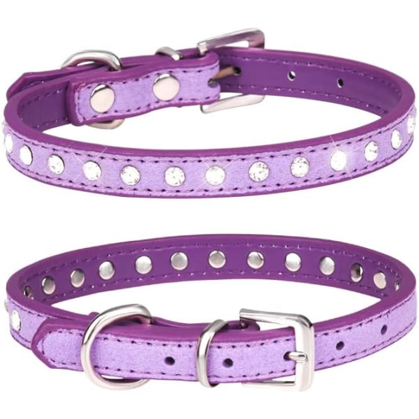 Elegant glittrande mockahalsband med 1 rad strass för liten hundvalp (S, lila)