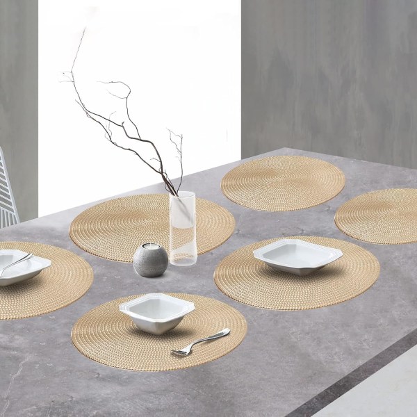 Set med 6 bordstabletter, bordstabletter för matsal, tvättbara halkfria PVC värmebeständiga runda bordstabletter, hållbara fläckbeständiga bordstabletter, 38 x 38 cm
