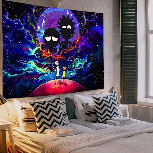 Värikäs galaksi ja kuu -seinavaatteet, psykedeelinen taide -seinavaatteet seinäkoristeeksi olohuoneeseen, makuuhuoneeseen ja opiskelija-asuntoon 130 x 150 cm (50 x 60 tuumaa)