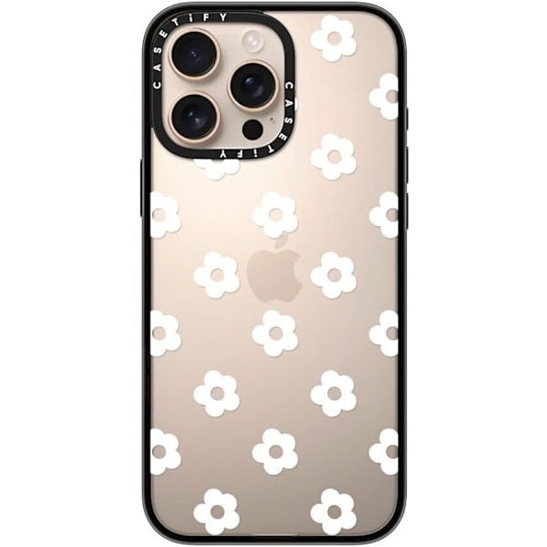 Kompakt iPhone 16 Pro Max Deksel [Lettvekt / 1,2 m 2X Militær Grad Fallbeskyttelse/Slank] - Kirsebær - Klar Svart Ditsy Daisies - White iPhone 16 Pro Max