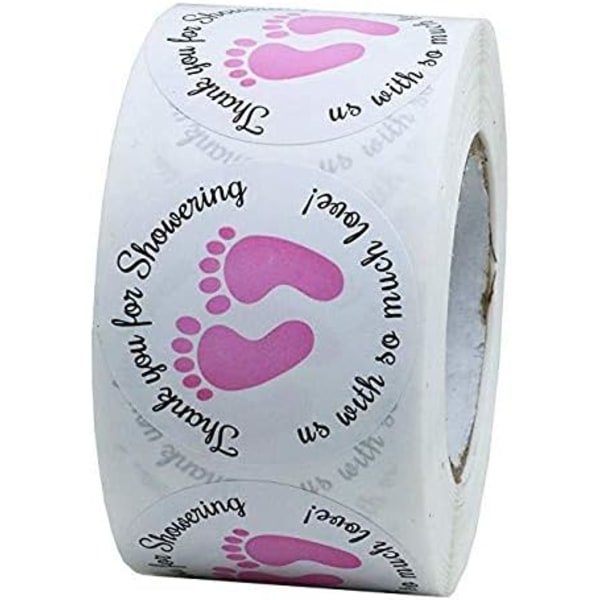 Könsneutrala baby shower ，Tack för att du gav oss så mycket kärlek Runda etiketter Rosa Baby Footprint-dekaler,