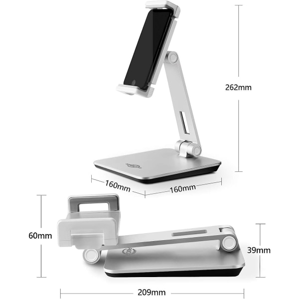 Tablet-teline, säädettävä useita kulmia alumiinista valmistettu tablet-teline, sopii 4``-14'' tabletille/matkapuhelimelle
