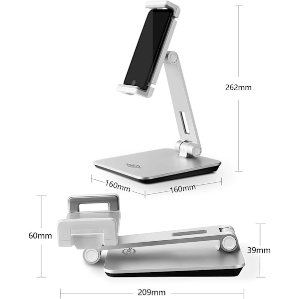 Tabletholder, justerbar aluminiumtabletholder med flere vinkler, egnet for 4``-14'' nettbrett/mobiltelefon