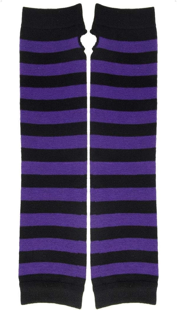 Lange Strikkede Handsker Knæhøje Stribede Strømper Leggings Kostumetilbehør 2-pak, Sort og Lilla, One Size grå-