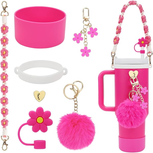 Stanley Cup Accessory Set Including Water Bottle Handle, Silicone Stanley Cup Boot, Silicone Straw Cover for Stanley Charms