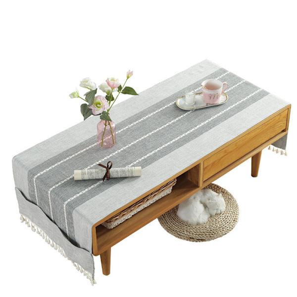 Bomuldslinned dug med sidelomme, smudsafvisende, rektangulær dug til kaffe, stue, altan, have dug 60x160cm