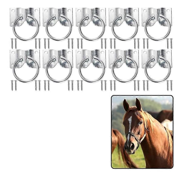 10-pack bindring för häst, blockbindring med skruvar, väggmonterad hästbindring i rostfritt stål, fästningsring Silver