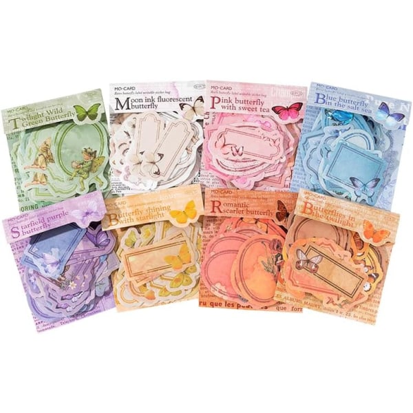 Scrapbook-klistermärken 8-pack, 40 stycken vardera för skräp, kulor, vattenflaskor, bärbara datorer, kraftpapper, estetiska klistermärken, dagboksföring, fjärilsetikettserie