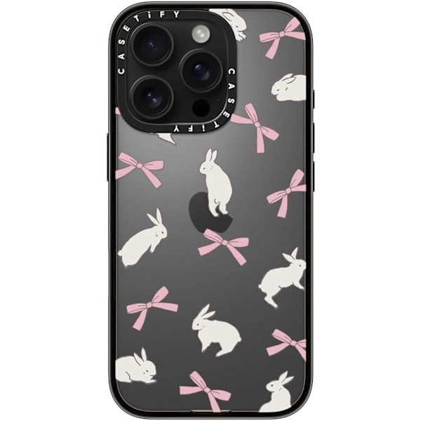 Kompakt iPhone 16 Pro Max Deksel [Lettvekt / 1,2 m 2X Militær Grad Fallbeskyttelse/Slank] - Kirsebær - Klar Svart Rabbit Ribbon iPhone 16 Pro