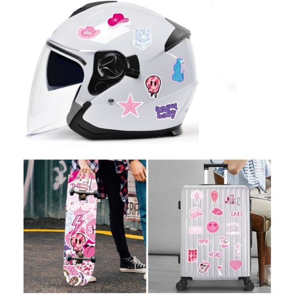 Rosa Preppy-klistremerker for vannflaske, 50 stk Kawaii vinylklistremerker for bærbare datamaskiner, skrapbøker, skateboard og notatbøker