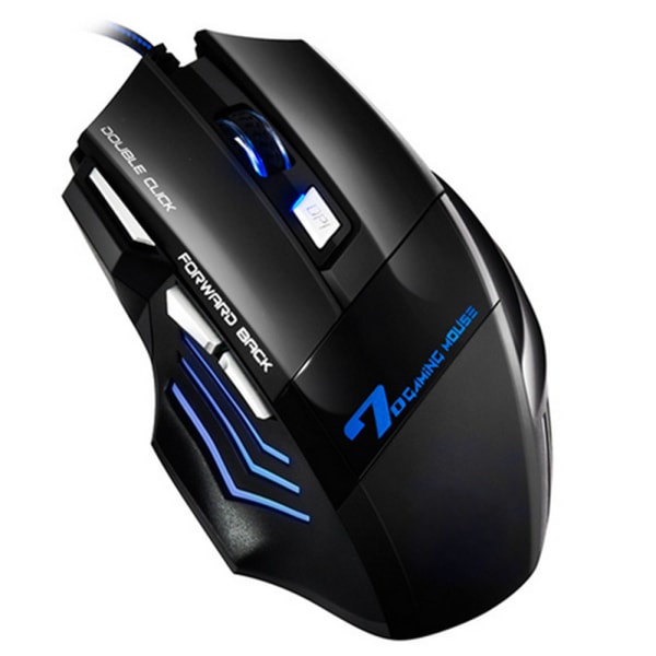4 Justerbar DPI og 7 Knapper LED Optisk USB Kablet Gaming Mus til Gamer PC MAC-sort