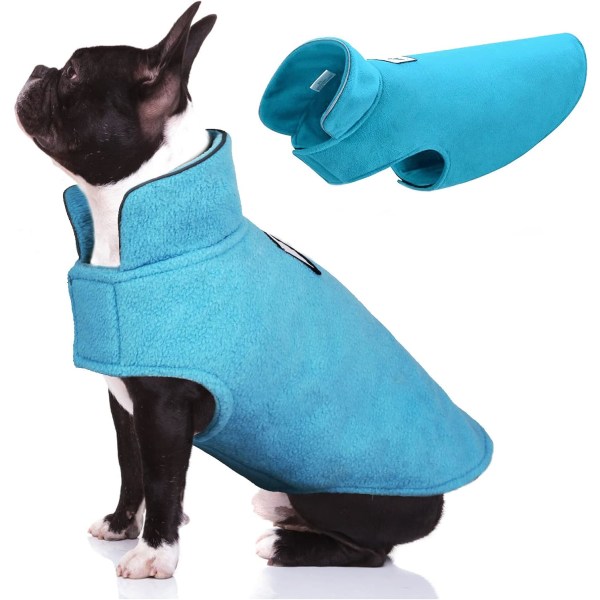 Vindtät vintervarm fleece liten hundkappa reversibel jacka reflekterande mjuk husdjursväst, kallt väder hundtröja kläder koppel överrock, blå, S
