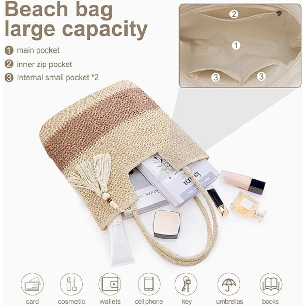 Straw Beach Bags for Women Sommar Halmväska Vävd tygväska med tofsar Stor halmaxelväska Vävda handväskor
