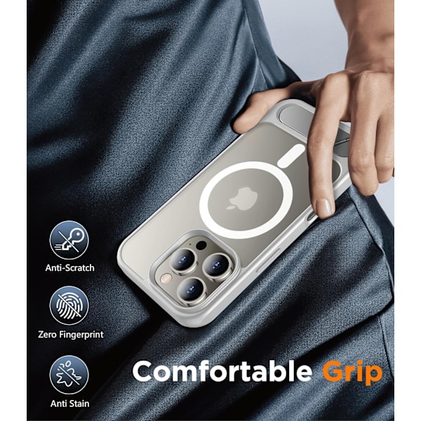 Magneettinen iPhone 16 Pro Max -kotelo, [Sisäänrakennettu näkymätön jalusta][Yhteensopiva MagSafe-tekniikan kanssa] [Sotilastason iskunkestävä] Ohut läpikuultava Silver for iPhone 16 Pro Max 6.9"
