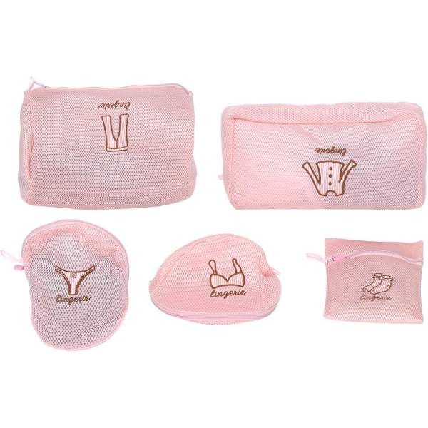 5 PCs/ set of clothes washing laundry net bag, bra, socks, shirts and exquisite clothes, ideal laundry bag set--Pink.