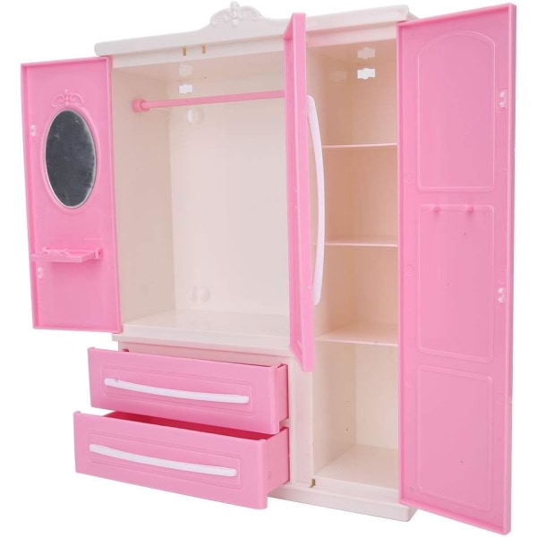 Garderobsdockor, Öppen garderob Dockskåpsmöbler Rosa plast för dockskåpsmöblertillbehör