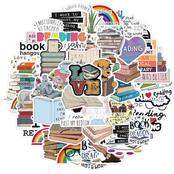 Världsbokens dag klistermärken, läsklistermärken, bokaktiga, bokklistermärken för vattenflaskor, bokaktiga föremålsklistermärken, biblioteksklistermärken, bok