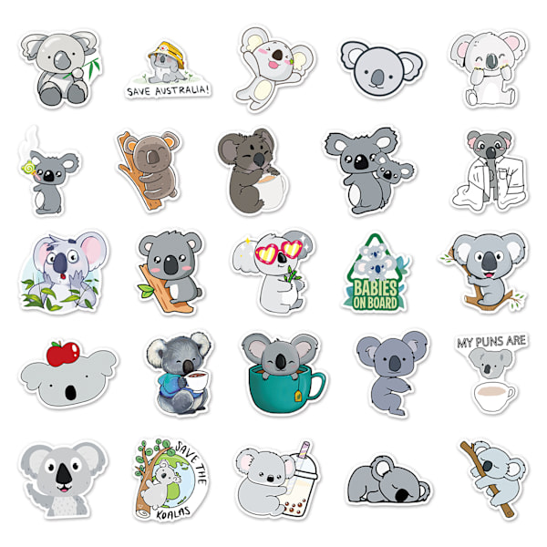 Koala bjørn vandtætte vinyl klistermærker med 50 stk. - Velegnet til bærbare computere, rejsetasker, notesbøger, telefoner, biler, scrapbøger, vandflasker, cykler, graffiti-klistermærker