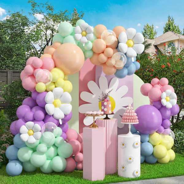 Groovy Daisy Flower Balloons - 114 kpl Pastellin sateenkaaren ilmapallokaari Garland Kit - Kirkkaat kupla- ja Bobo-ilmapallot - Täydellinen syntymäpäiville, vauvakutsuille
