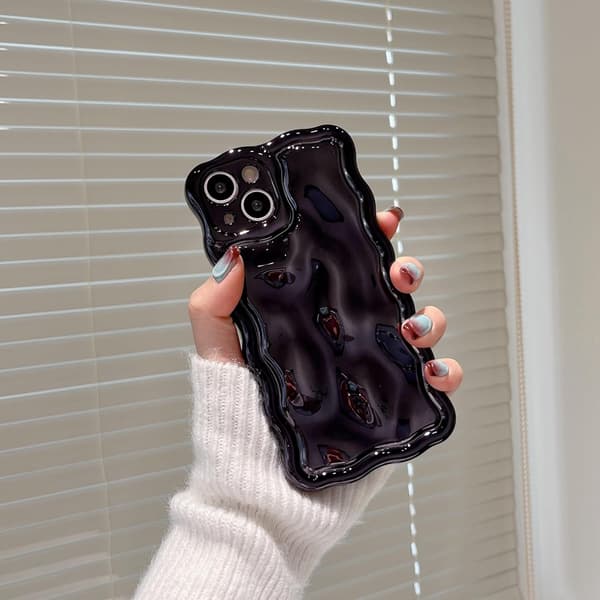 2025 Latest Model Compatible with iPhone Case, 3D Meteorite Bubble Pattern Electroplating Glitter Curly Wave Frame, Soft TPU Shockproof Black