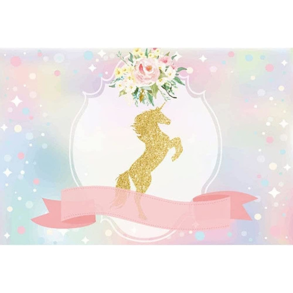 Fashion Unicorn Ribbon Flowers Baby Shower Party Anpassade Fotobakgrunder Bakgrund Dekoration (7x5FT/2.1x1.5m)