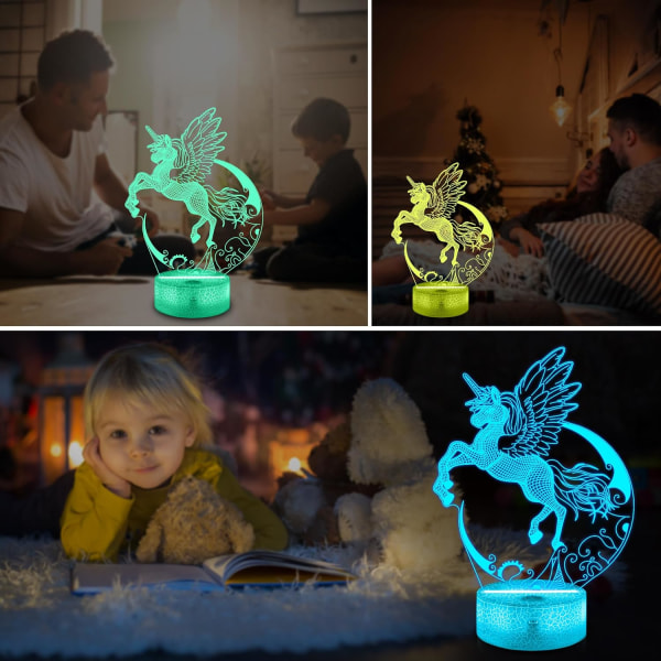 Unicorn-serien 3D skrivbordslampa LED-lampa kreativ present visuell tredimensionell färgglad nattlampa