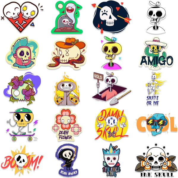 Kawaii Vinyl Skull Stickers för Vattenflaskor Laptop Skateboard Gitarr Telefon Bagage Vattentät Återanvändbar Rolig Meme Deko Söta Stickers 46 st