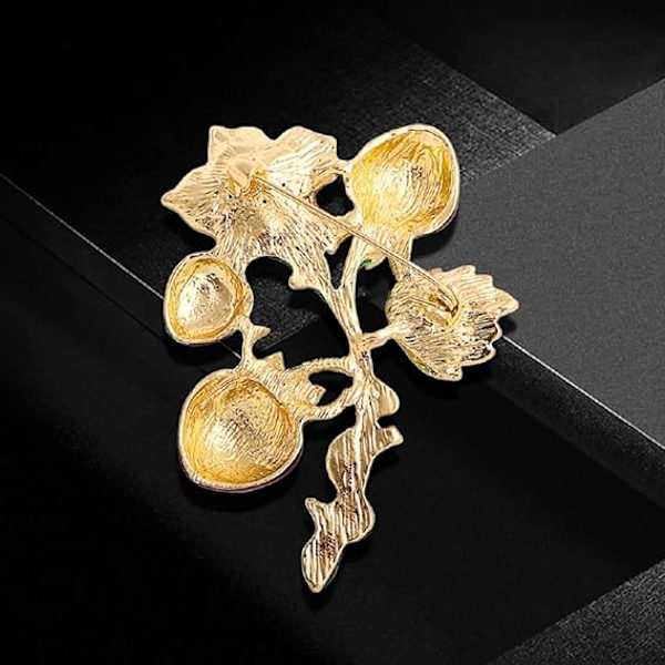 Broscher i form av jordgubbe och blomma, glittrande diamantbroscher för kvinnor och flickor, röd, guld, grön