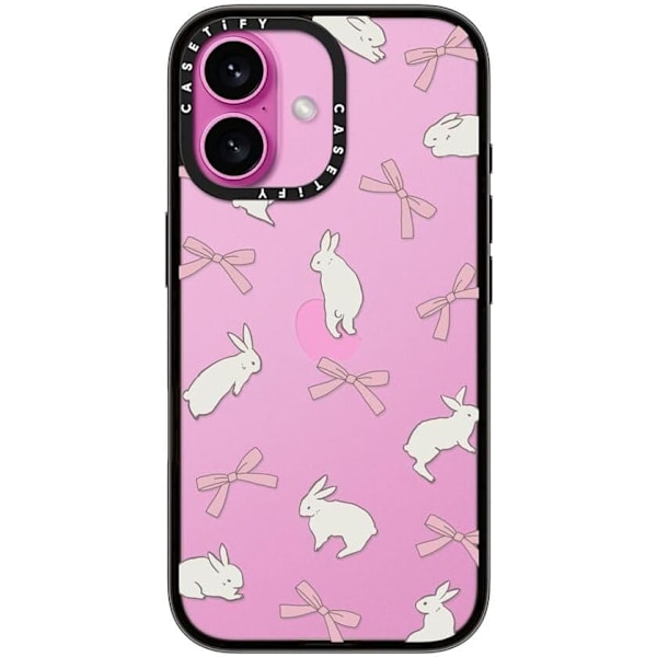 Kompakt iPhone 16 Pro Max Deksel [Lettvekt / 1,2 m 2X Militær Grad Fallbeskyttelse/Slank] - Kirsebær - Klar Svart Rabbit Ribbon iPhone 16